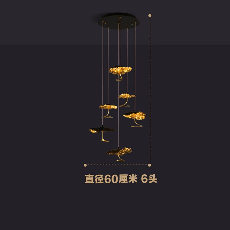 Modern Copper Lotus Staircase Led Chandelier Luxury Large Leaf Villa Stair Lighting Fixtures