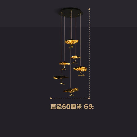 Modern Copper Lotus Staircase Led Chandelier Luxury Large Leaf Villa Stair Lighting Fixtures
