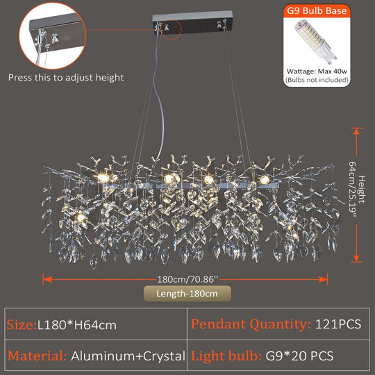 Layla - Elegant Crystal Pendant Light For Living Dining & Bedrooms In Chrome Gold Long 180Cm Silver