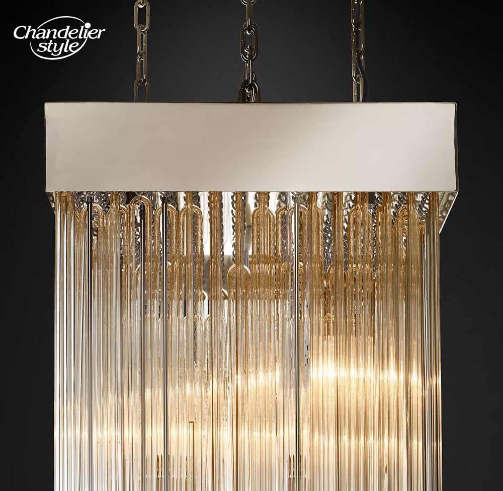 Cascada Square Chandeliers Modern Vintage Led Tassel Glass Brass Chrome Black Pendant Lights Living