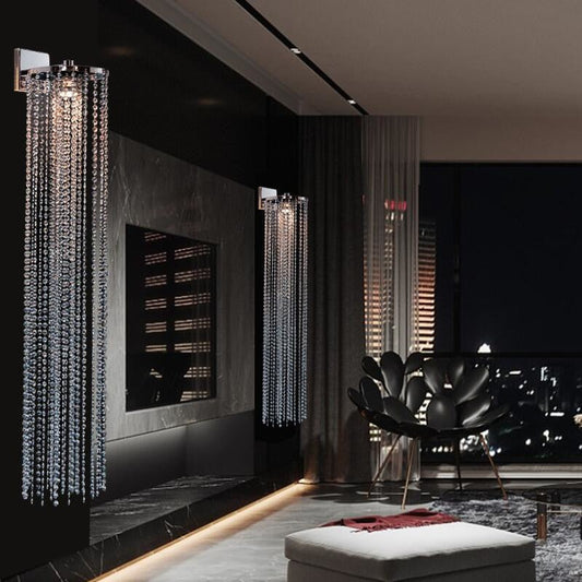 Luxury Long Crystal Wall Lamp Living Room Personality Modern Simple Villa Background Staircase
