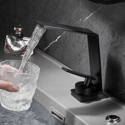 Brushed Gold Bathroom Faucet Basin Grey Water Waterfall Sink Tap Black / China Faucets