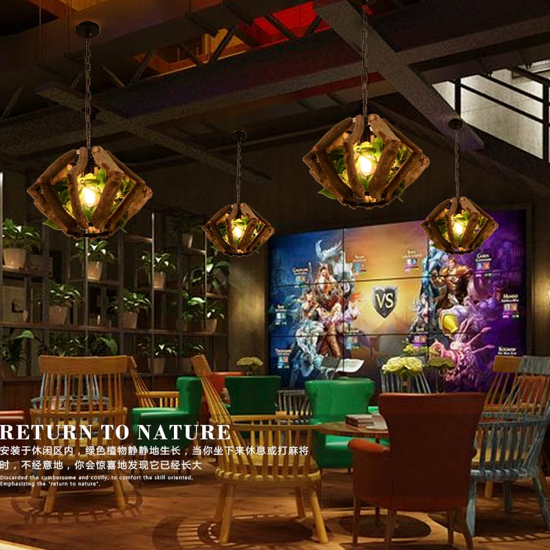 Retro Wooden Lamp Clear Bar Restaurant Green Planting Barbecue Shop Creative Window Plant