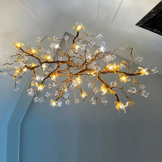 Gold Flower Chandelier - Luxury Copper Lamp With Art Glass Modern Led Lighting For Dining Living