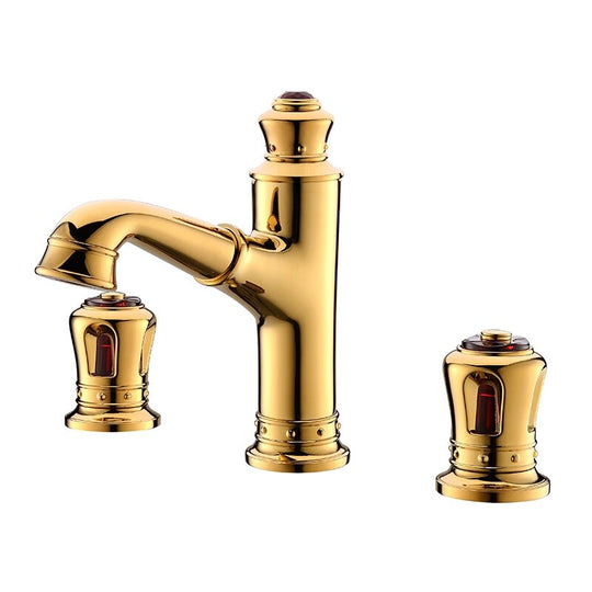Pull Out Bathroom Sink Faucets Basin Faucet Mixer Gold Brass 3 Holes Double Handle Bathbasin