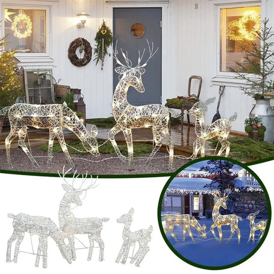 Iron Art Elk Deer Christmas Garden Decoration With Led Light Glowing Glitter Reindeer Xmas Home