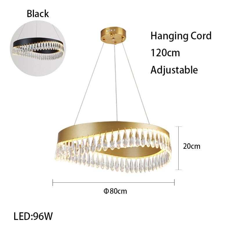 Artistic Curve Modern Suspension Chandeliers Black Luxury Crystal Hanging Lamps For Ceiling