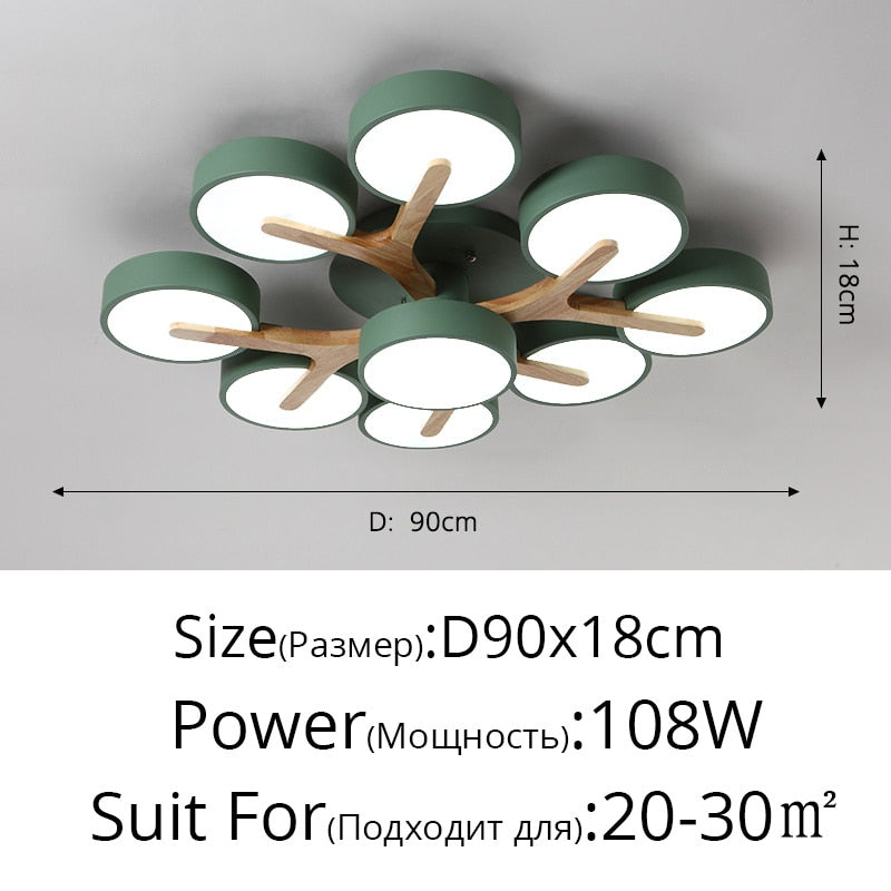 Nordic Style Decorative Wood Art Led Ceiling Light For Living Room A Green 9 Heads 108W / Warm