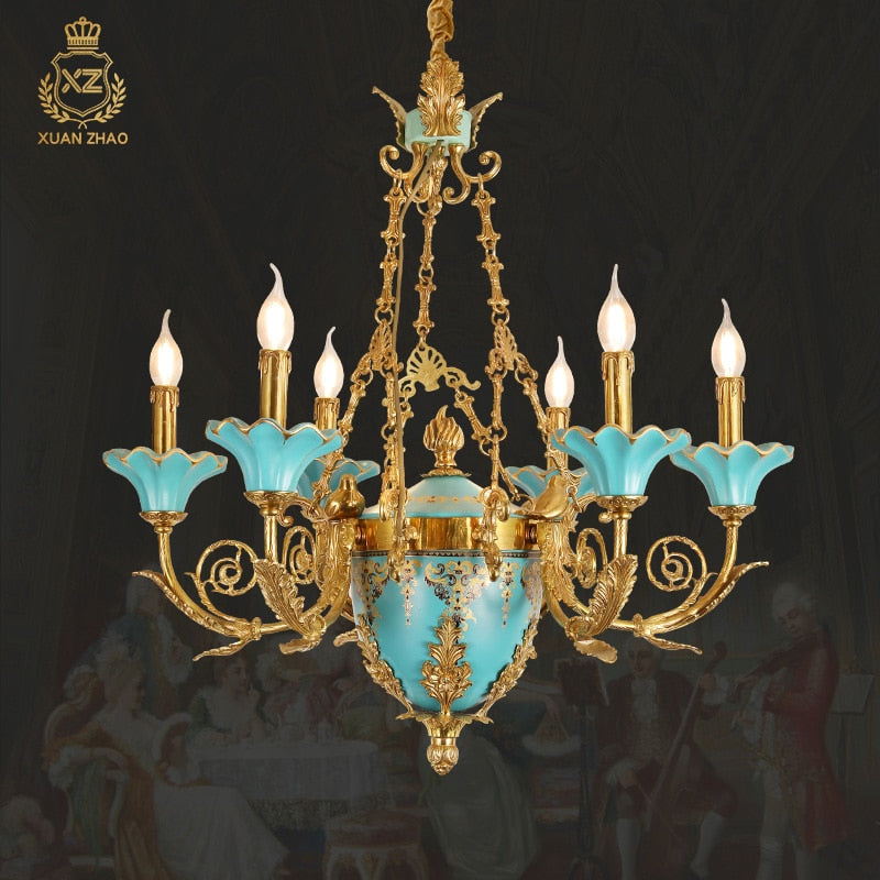 Versailles - French Classical Ceramic Chandeliers Exquisite Handmade Copper Candle Luxury Lamps In