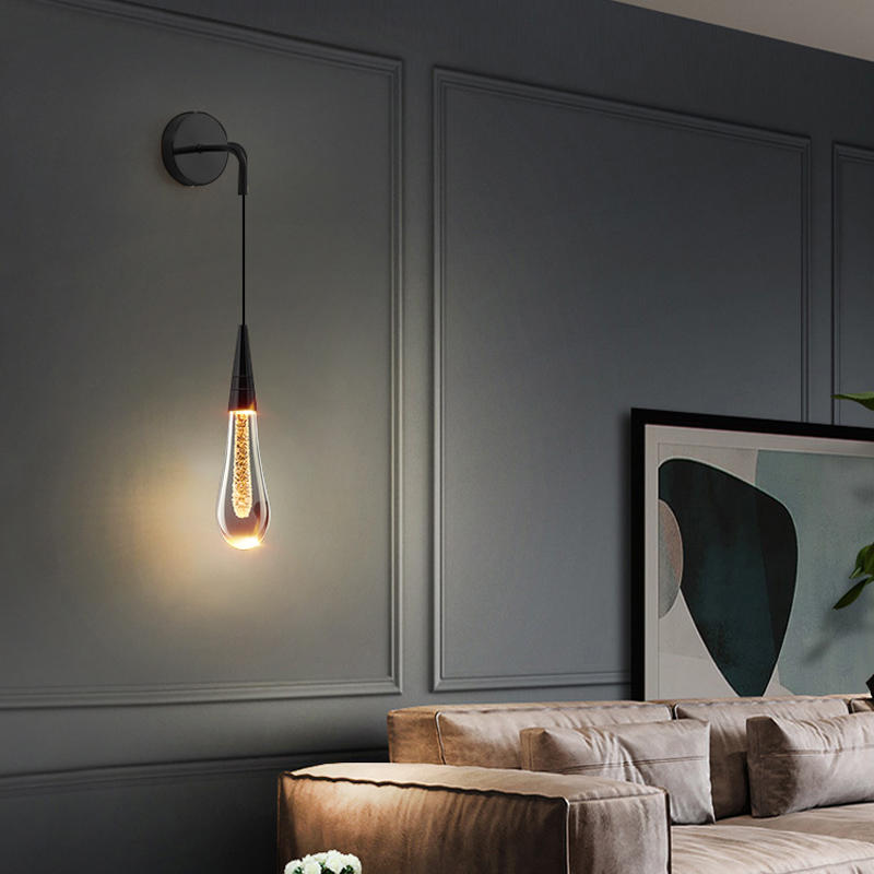 Creative Raindrops Wall Lights Living Bedroom Luxury Crystal Lamps With Zipper Switch Clear Gold