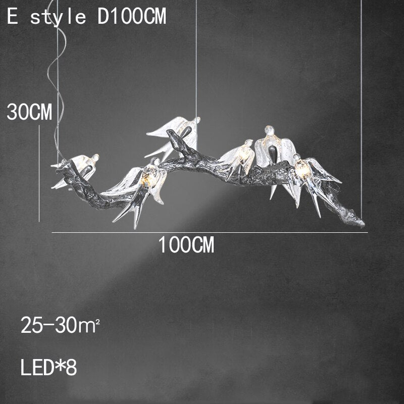 Branches Copper Chandelier Lustre Hanging Lamps For Ceiling Modern Suspension Bird Crystal