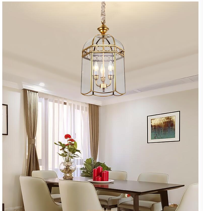 Modern Copper Pendant Lights D26Cm Brass Lamp 3Lights Vintage 100% Glass Ac110V/260V Shade Light