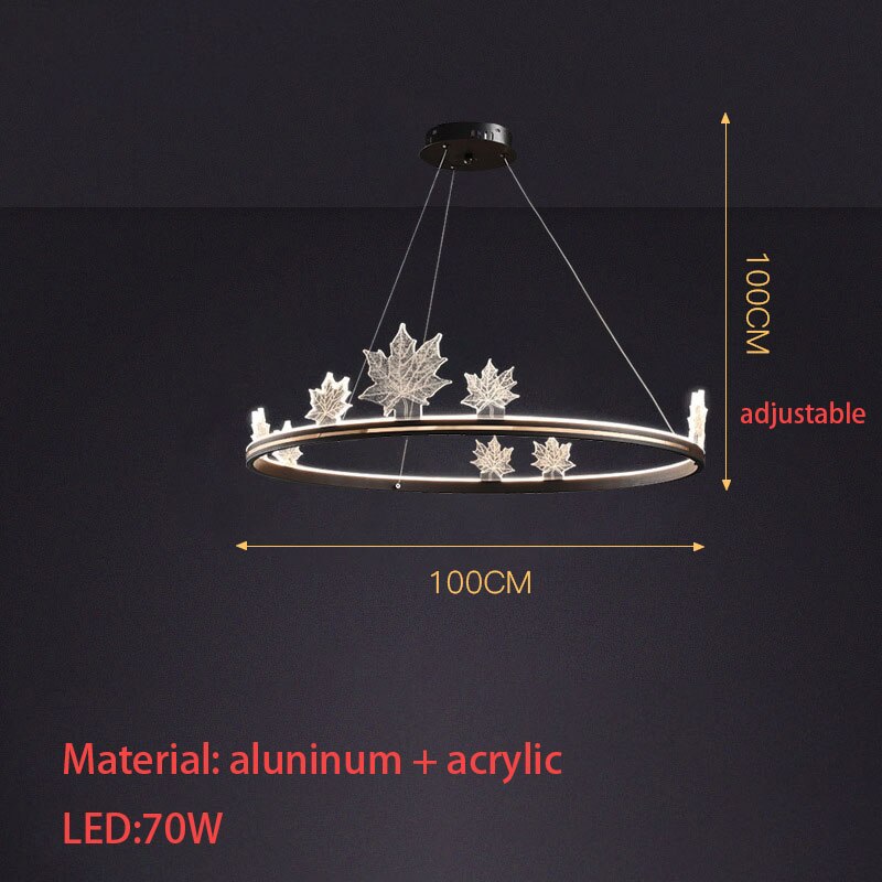 Modern Aluminum Ring Pendant Lights Dimming Foyer Restaurant Bedroom Hanging Lamp Acrylic Leaves