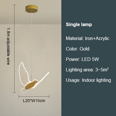Modern Led Pigeon Pendant Lamp New Creative Chandelier Art Bird Bedroom Bedside Light Indoor