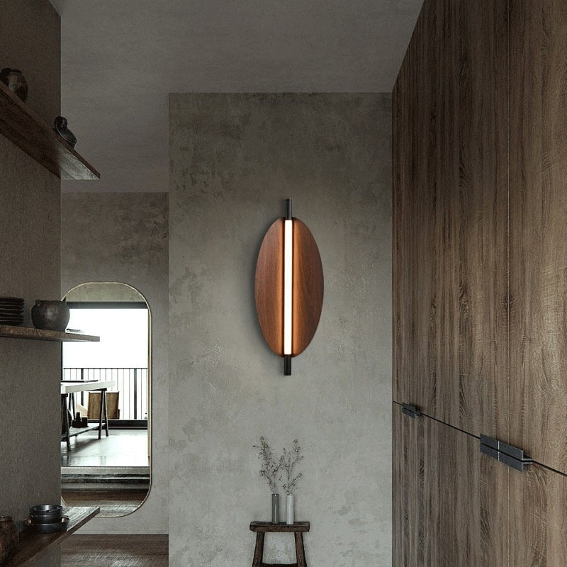 Nordic Long Strip Living Room Wall Lamp Japanese Wood Grain Decoration Sconce Simple Bedroom