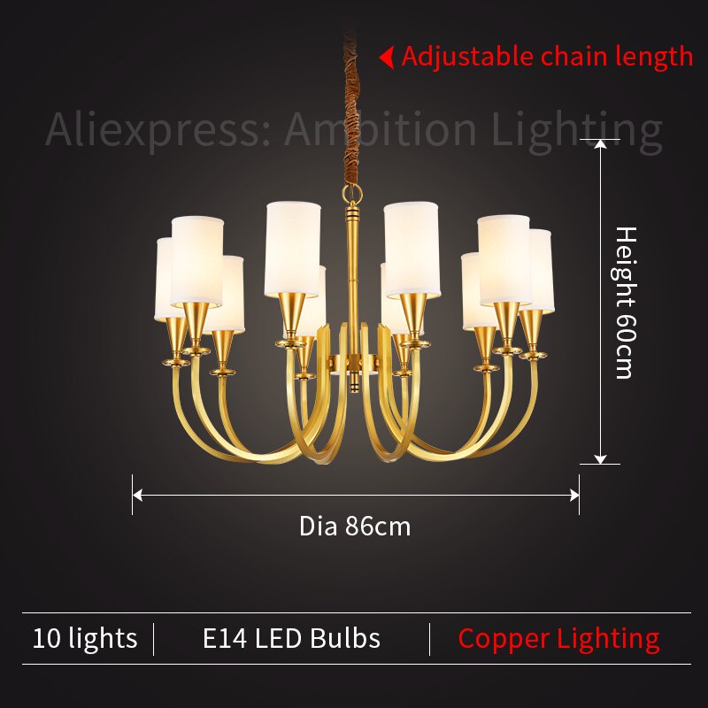 Refined Copper Elegance: Classic American Country - Style Chandelier For Living Spaces 10 Heads /