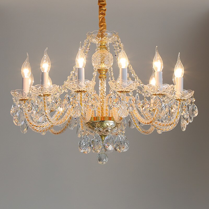 Golden Brilliance: Luxury Crystal Chandelier - An Opulent Suspension Luminaire For Bedroom Living