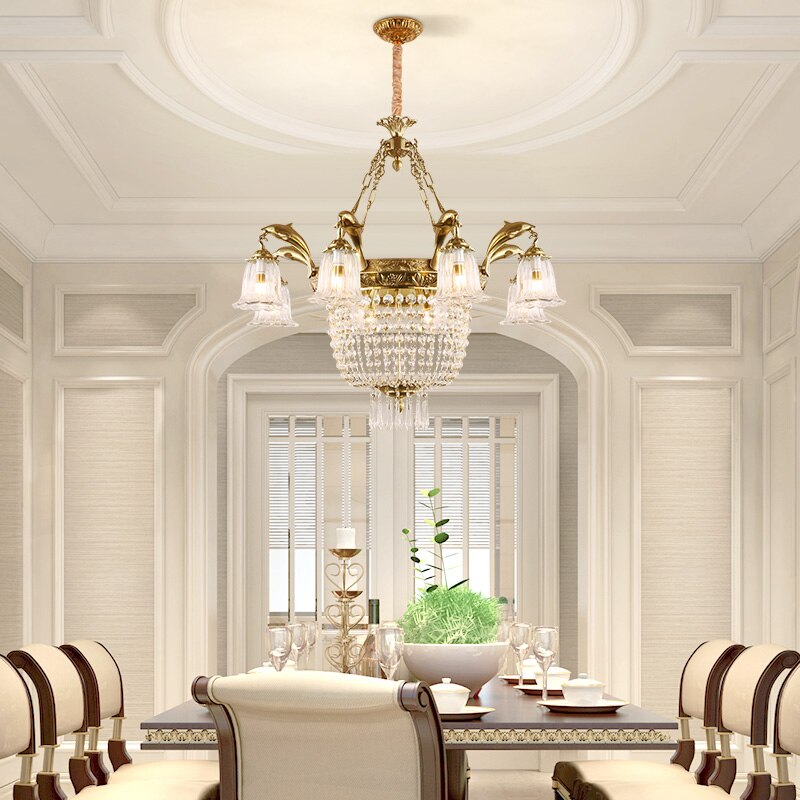 Rococo Gold Pendant Light Brass Dining Hanging Lamp Flushed Ceiling Copper Chandelier Library