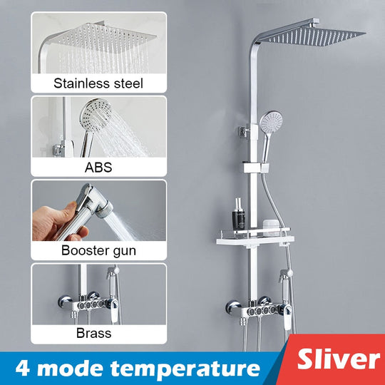 Bathroom Shower Set Black Gold Rain Faucet Thermostatic Digital Display Mixer Taps Copper Systems
