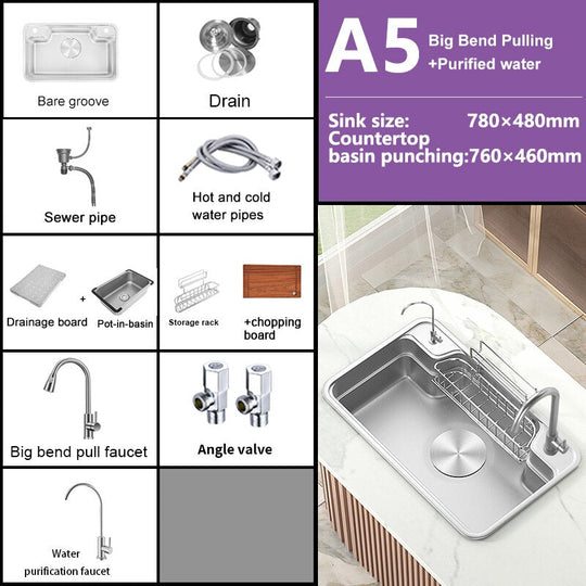 Stainless Steel Kitchen Sink Large Single Slot Household Dishwashing Under The Counterbasin