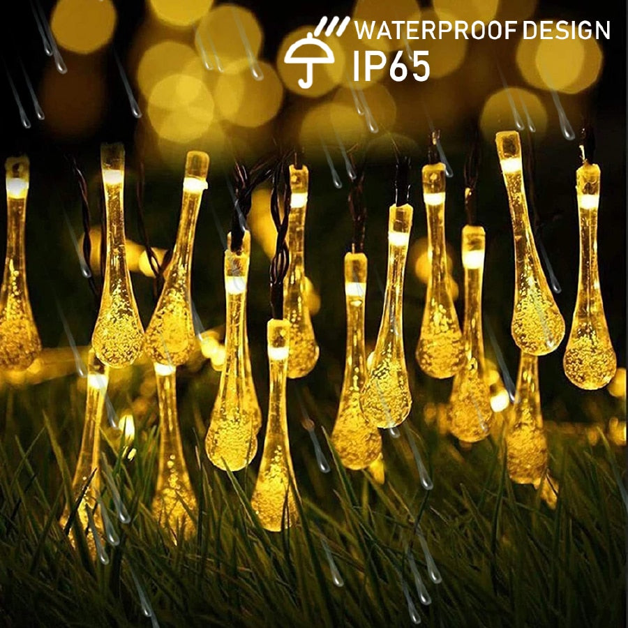 Solar Droplet Bulb String Lights Outdoor Waterproof Decoration Garland Fariy Christmas Wedding