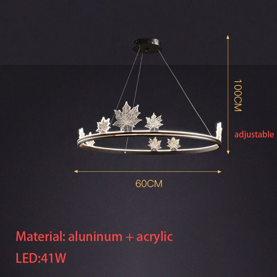 Modern Aluminum Ring Pendant Lights Dimming Foyer Restaurant Bedroom Hanging Lamp Acrylic Leaves