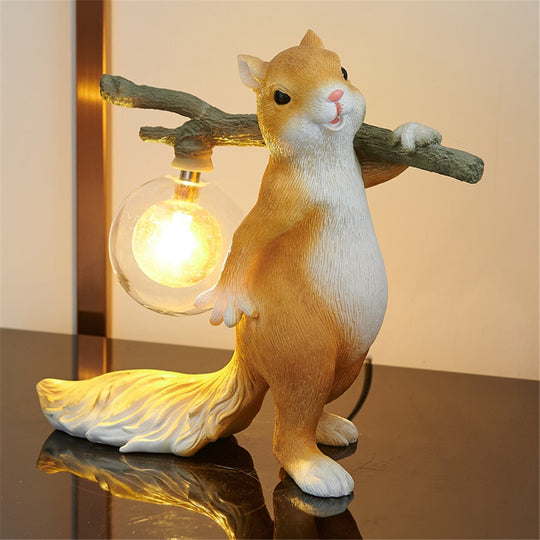 Resin Squirrel Led Night Light - Children’s Room Table Decor Animal - Themed Desk Lamp Bedside