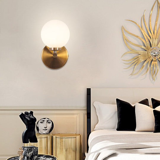 Nordic Gold Wall Lamp Glass Orb Shade Bathroom Bedside Bedroom Hotel Aisle Hallway Lighting Led