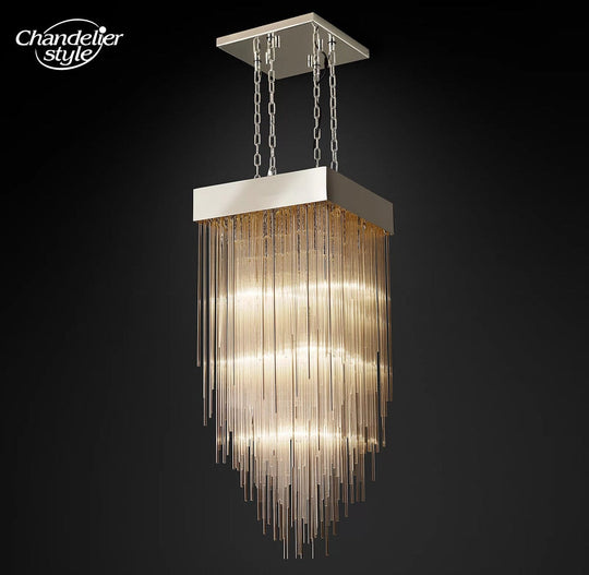 Cascada Square Chandeliers Modern Vintage Led Tassel Glass Brass Chrome Black Pendant Lights Living