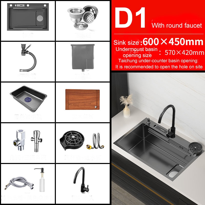 Kitchen Sink 304 Stainless Steel Topmount Sink With Knife - Holder Multifunction Single Bowl Wash