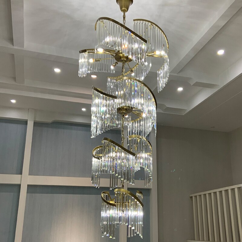 Luxury Crystal Chandeliers Lights Fixture American Modern Long Chandelier European Shining Spiral