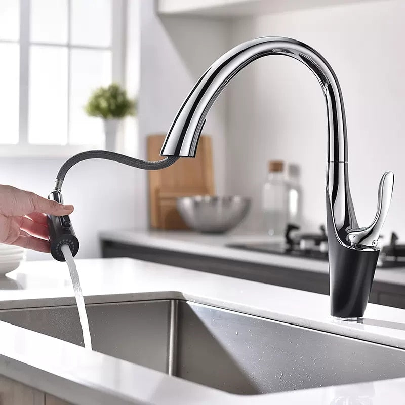 Pull Out Kitchen Sink Faucet Deck Mounted Stream Sprayer Nozzle Hot Cold Mixer Taps Faucets