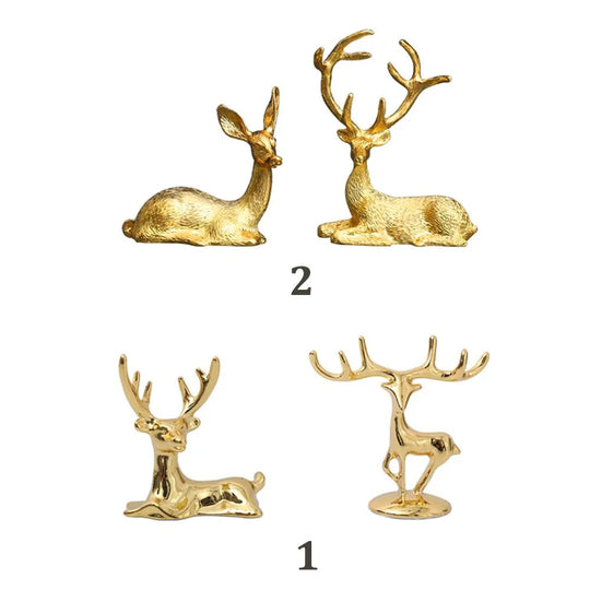 1 Pair Elk Deer Statue Nordic Ornament Art Figurine Vintage Golden Handicraft Table Decoration