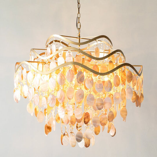 Ac90 - 260V White Capiz Pendant Lamp Seashell Chandeliers Bedroom Metal Fun Shell Light Fixtures