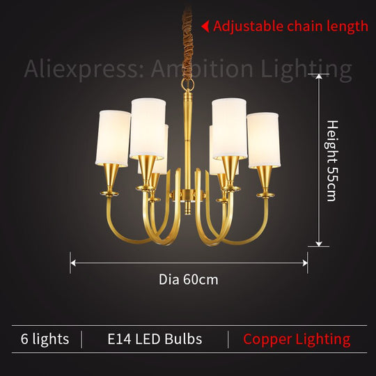 Refined Copper Elegance: Classic American Country - Style Chandelier For Living Spaces 6 Heads /