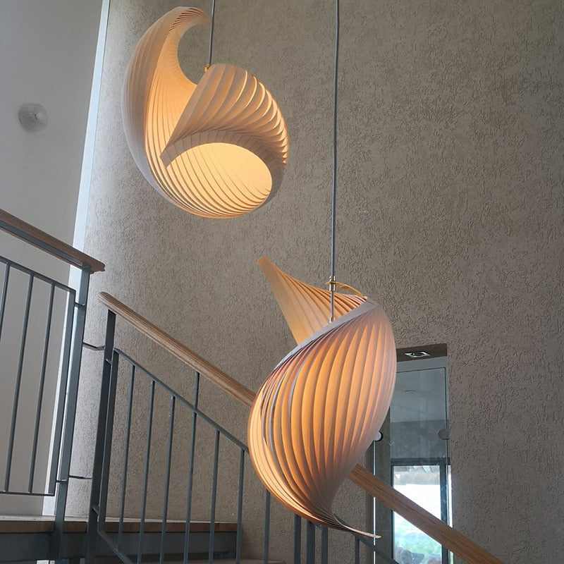 Creative Conch - Inspired Wooden Chandelier - Unique Hollow Light Fixtures For Living Room