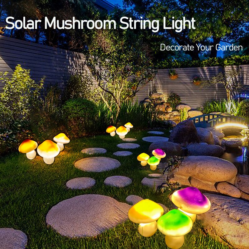 Solar Mushroom Light Garden Outdoor Decor 2 Modes Waterproof Lamp Pathway Landscape Yard Easter