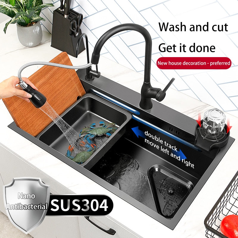 304 Stainless Steel Kitchen Sink Home Wash Basin Under The Counter Large Single - Slot With Faucet