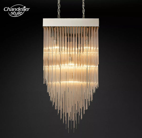 Cascada Square Chandeliers Modern Vintage Led Tassel Glass Brass Chrome Black Pendant Lights Living
