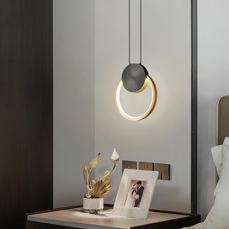 Minimalist Led Pendant Lights Copper Ring Bedsdie Foyer Aisle Lighting Fixtures Adjustable Wire