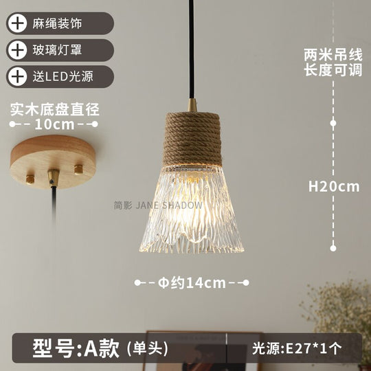 Designer Industrial Glass Hemp Rope Pendant Lights Led E27 Individual Hanging Lamp Loft Decor