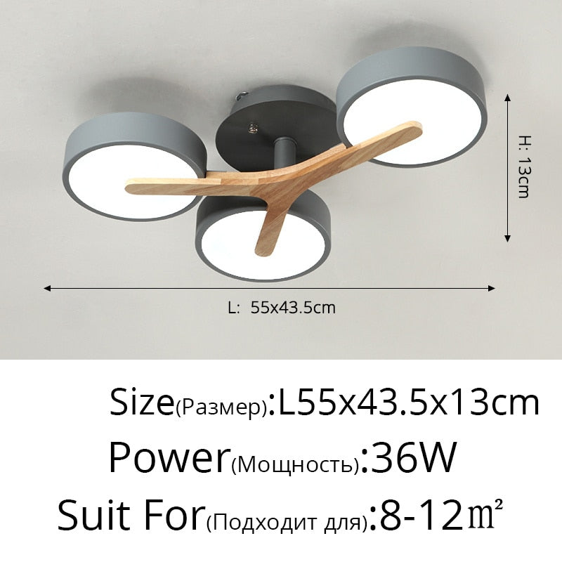 Nordic Style Decorative Wood Art Led Ceiling Light For Living Room A Gray 3 Heads 36W / Warm White