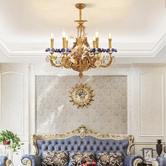 French Copper Chandelier Living Room Bedroom Lamp European Style Palace Club Villa Candle Ceramic