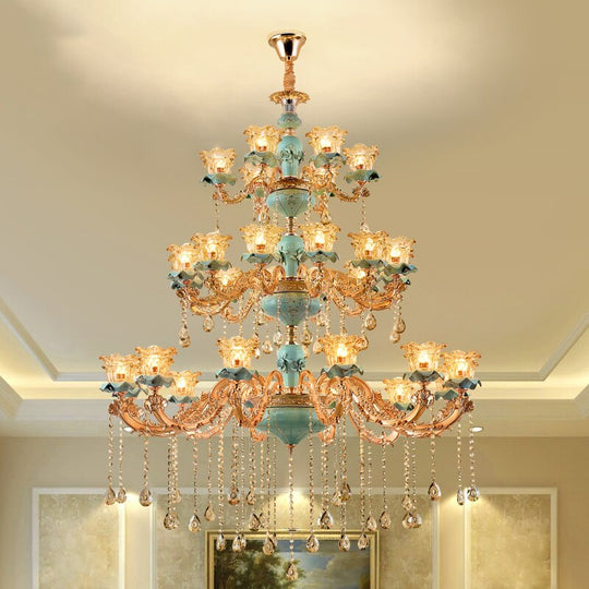 European - Style Duplex Building Chandelier Crystal Lamp Living Room Hotel Ceramic Three - Story