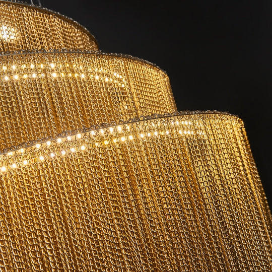 Nordic Duplex Building Staircase Lamp Long Chandelier Hollow Aluminum Chain Tassel For Villa Luxury