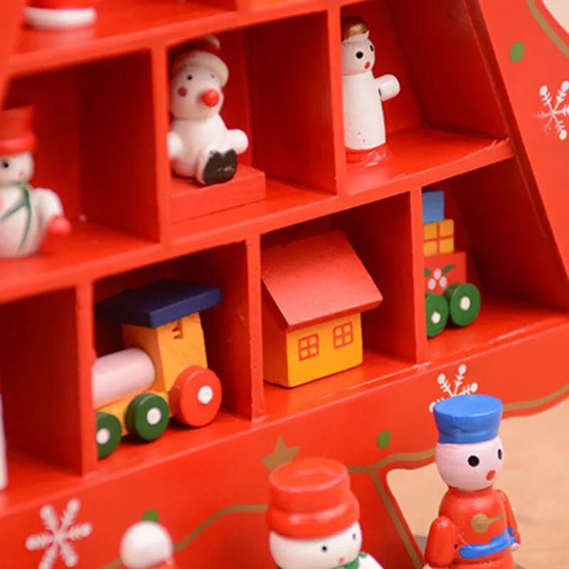 Christmas Decorations Wooden Tree Creative Scene Layout Ornaments Three - Dimensional Red Xmas