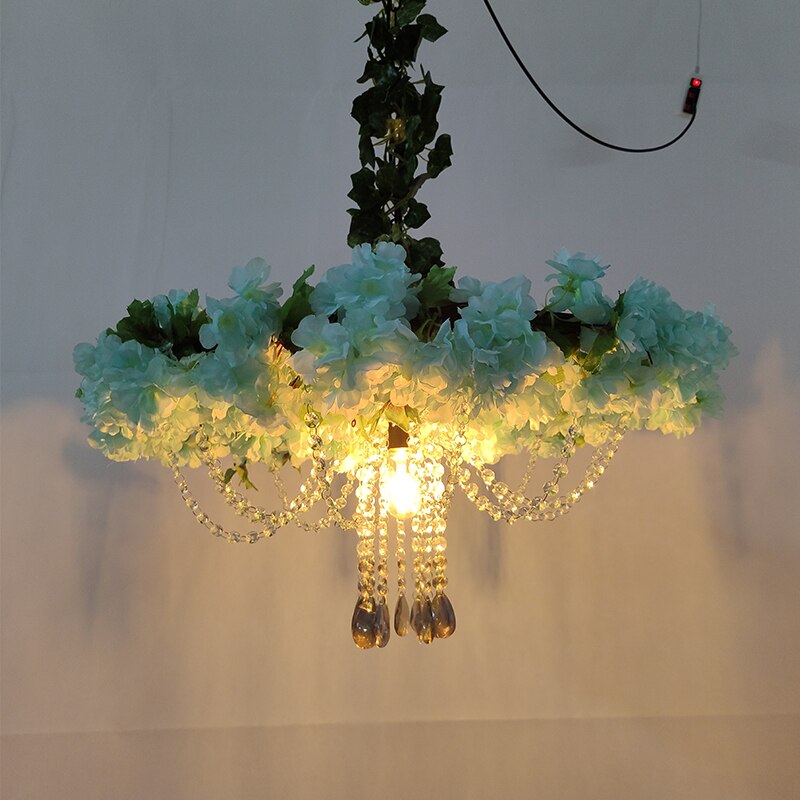 Simulation Blue Enchantress Flower Crystal Chain Pendant Light Personality Bar Milk Tea Shop