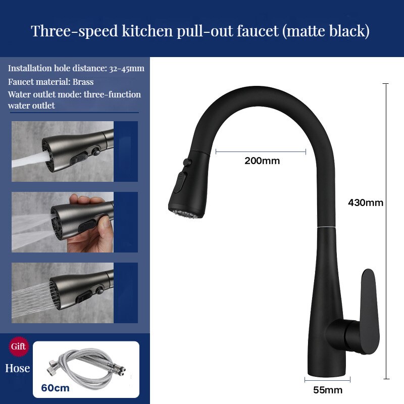 Brass Kitchen Faucets Pull Out Spout Mixer Taps Hot Cold Water Accessories Deck Mounted Stream