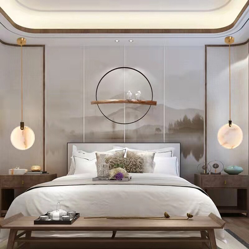 Real Round Marble Led Pendant Lights Copper High Quality Dining Room Kitchen Bedside Hanging Lamp