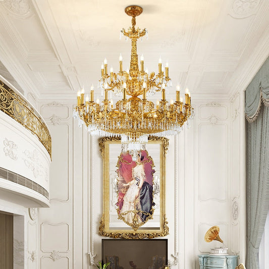 European Style Luxury Lighting Copper Crystal Chandelier Antique American Brass For Hall Chandelier